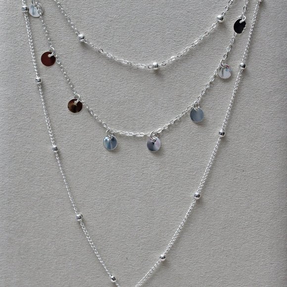 Triple Chain Silver 925 Necklace With Charms N27 - Picture 2 of 4